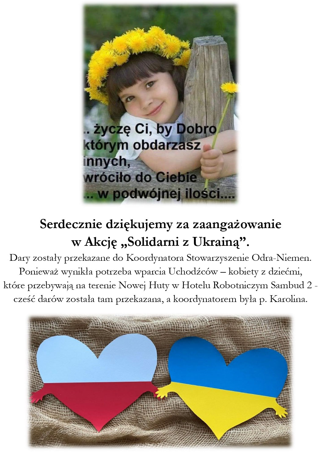 Solidarni z Ukrainą podziękowanie